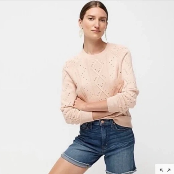 J.Crew Cable Pointelle 100% cotton light pink sweater. Size S - Picture 1 of 10